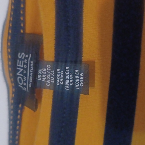Jones New York Top Womens XL Navy/Yellow 3/4 Sleeve Cotton Casual Business - Picture 2 of 6